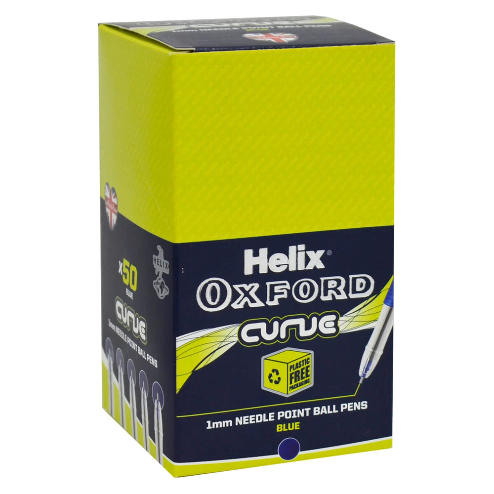 Box Of 50 Ball Pens Helix Oxford Curve 1mm Needle Point Blue