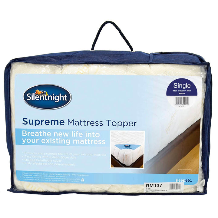 Silentnight Supreme Mattress Topper Soft Quilted Cover Single - Cream