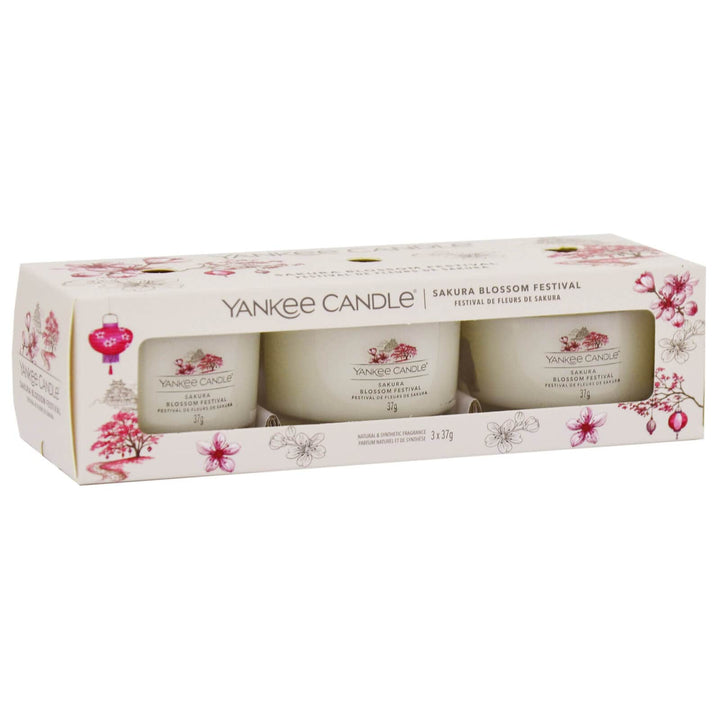 Yankee Candle 3 Pack Votives Glass Jar 3 x 37g 7-10 Hours Sakura Blossom Festival