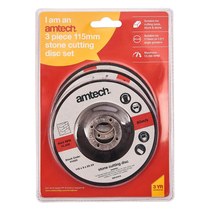 Amtech 3 Piece 115mm Stone Cutting Disc Set