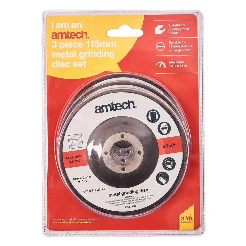 Amtech 3 Piece 115mm Metal Grinding Disc Set