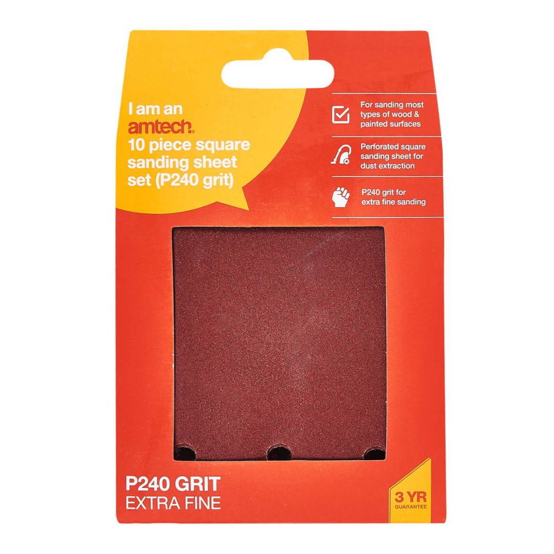 Amtech 10 Piece Square Sanding Sheet Set P240 Grit