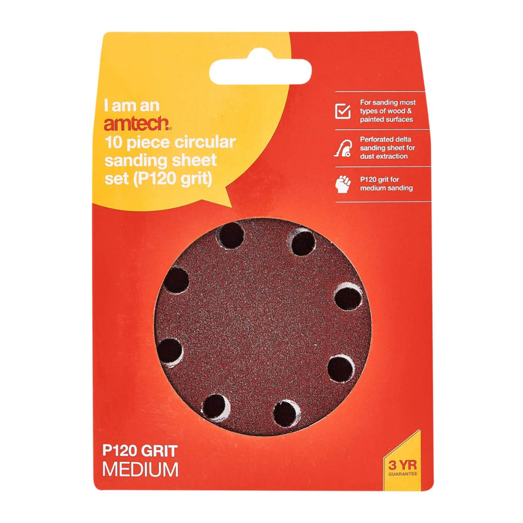 Amtech 115mm 10 Piece Circular Sanding Sheet Set P120 Grit