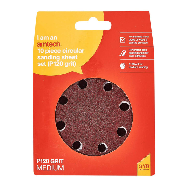 Amtech 115mm 10 Piece Circular Sanding Sheet Set P120 Grit