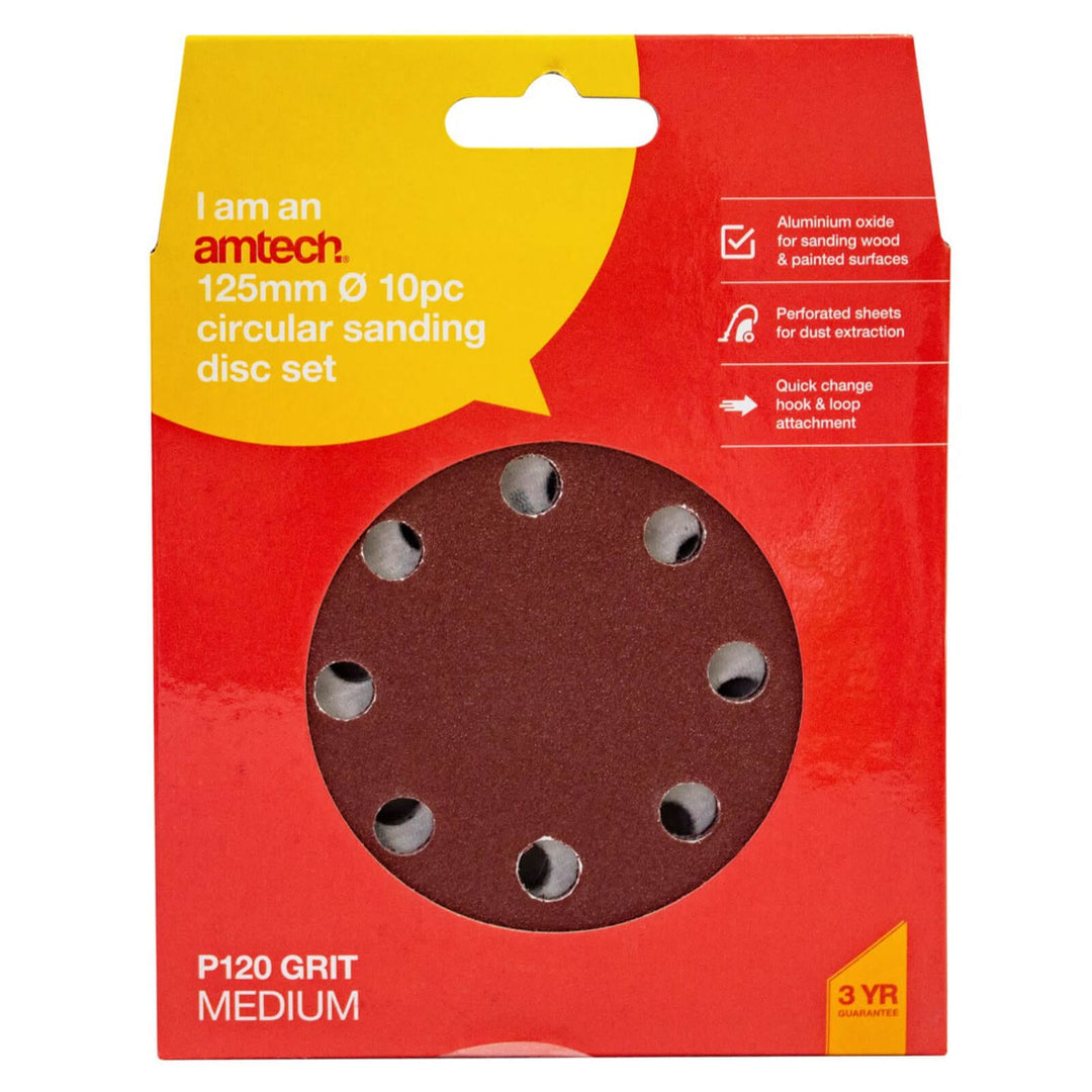 Amtech 125mm 10 Piece Circular Sanding Sheet Set P120 Grit