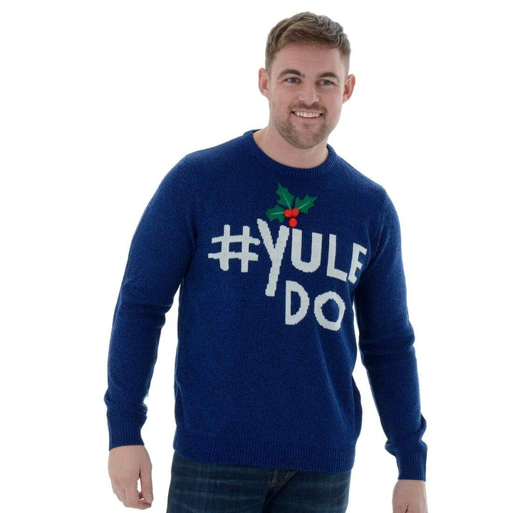 Mens Funny Novelty Knitted Blue Christmas Jumper 