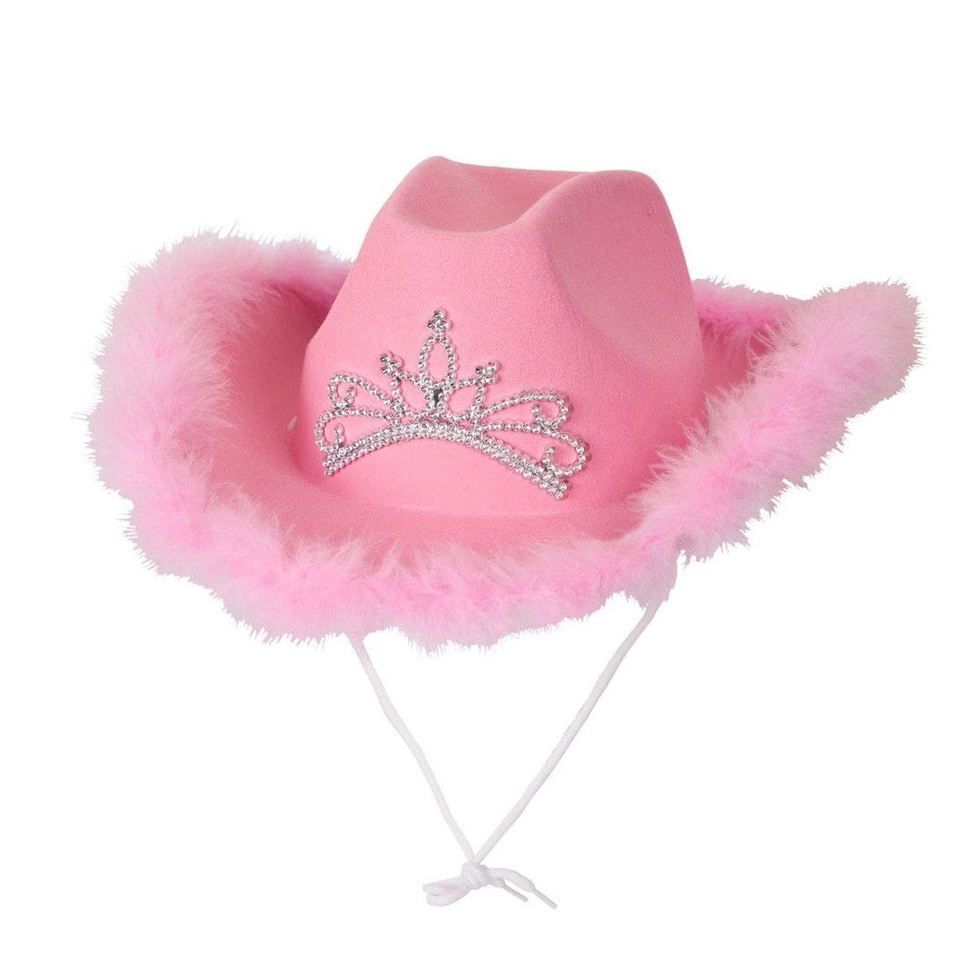 Adult Texan Cowboy Hat With Pink Feather Trim Accessory
