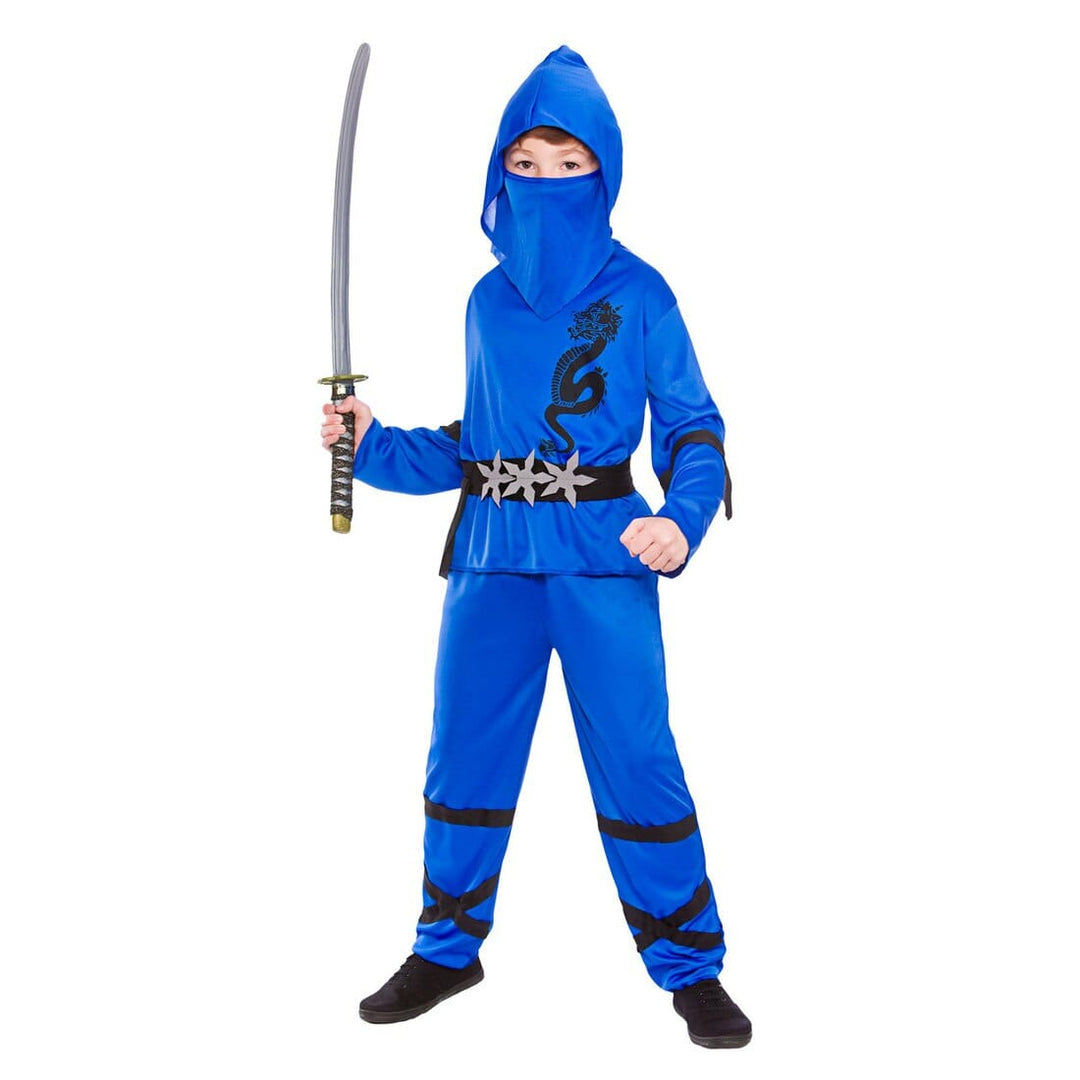 Boys Power Ninja Japanese Fighter Blue Halloween Costume L (8-10 years)