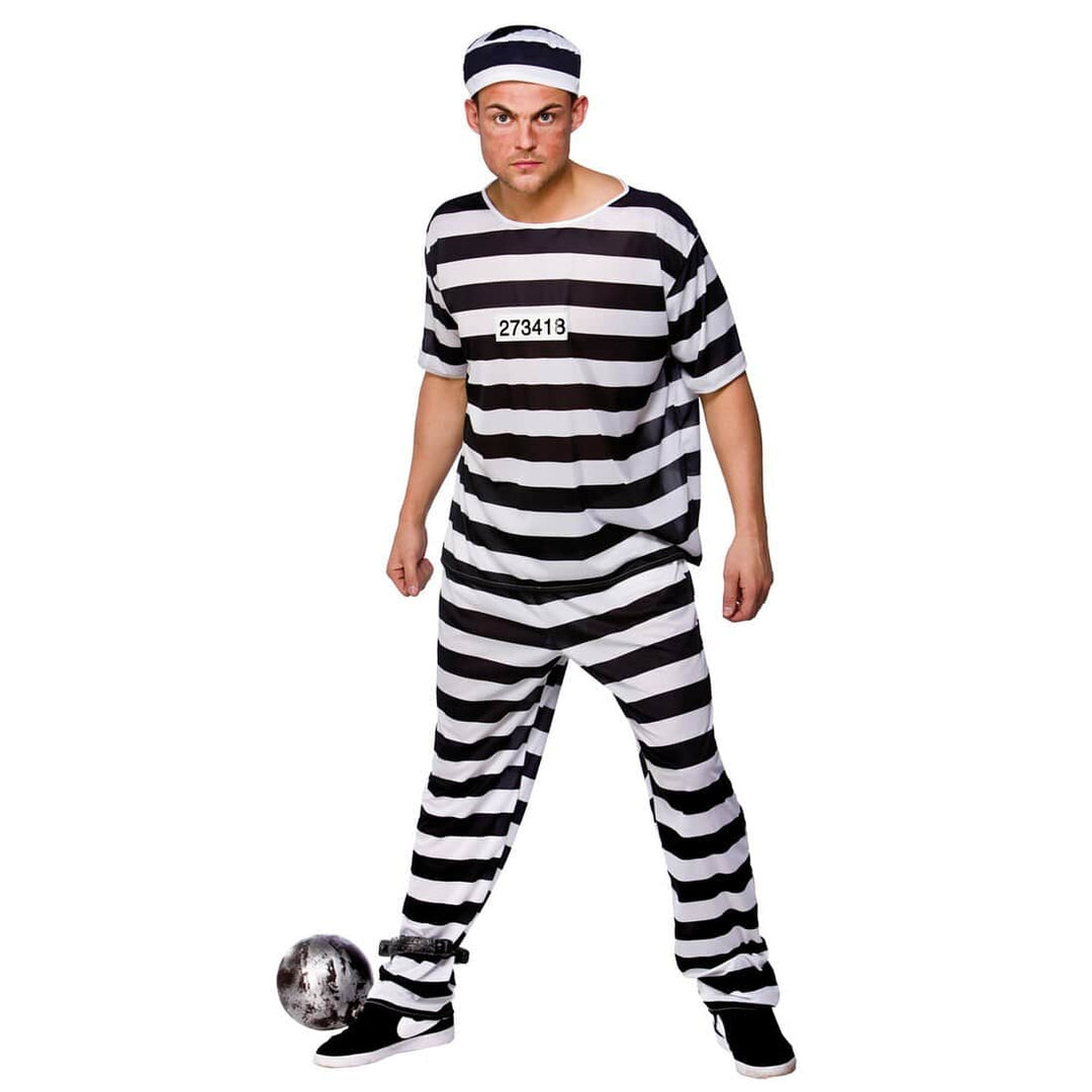 Mens Prison Break Convict Fancy Dress Halloween Costume L