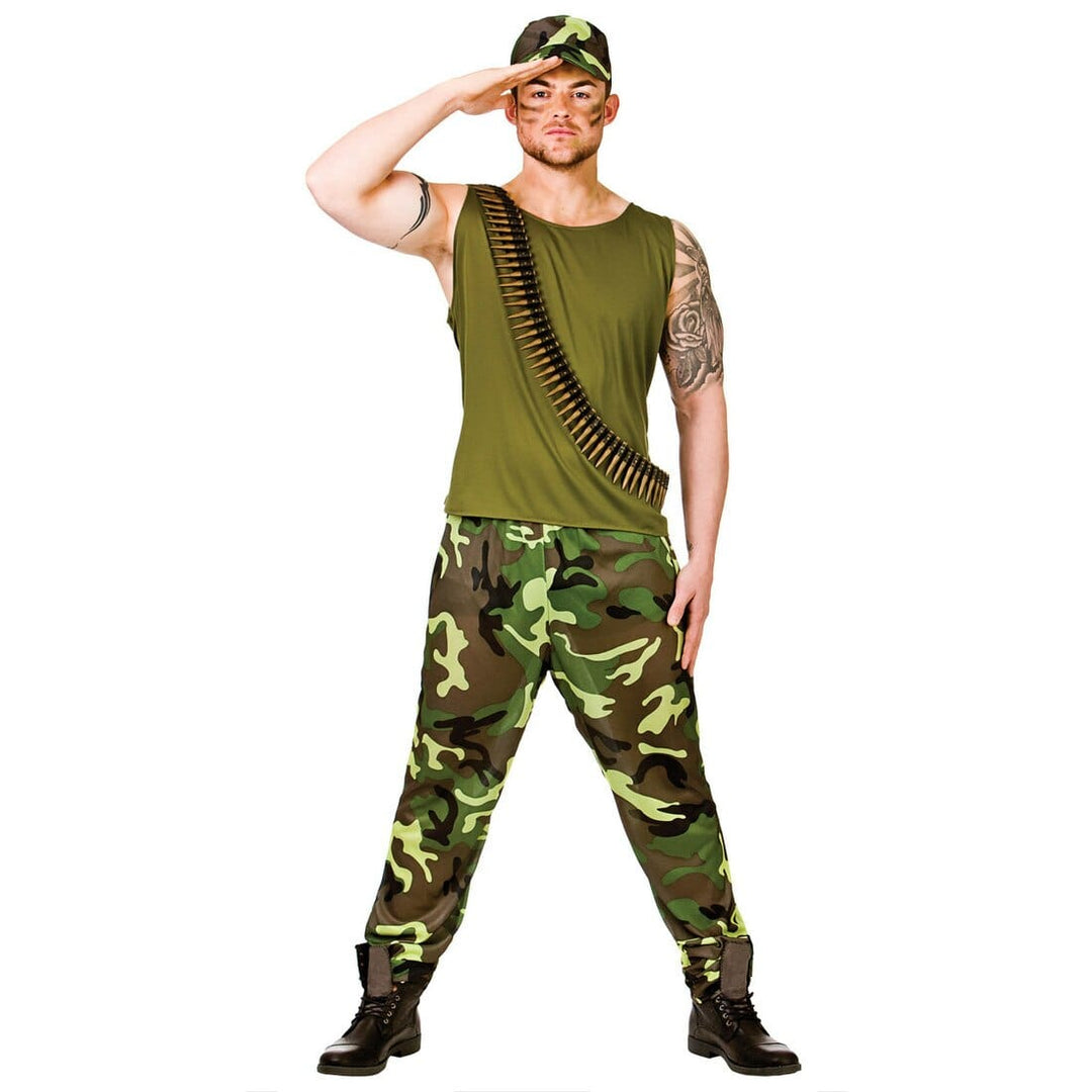 Mens Army Guy Soldier Military Fancy Dress Halloween Costume L