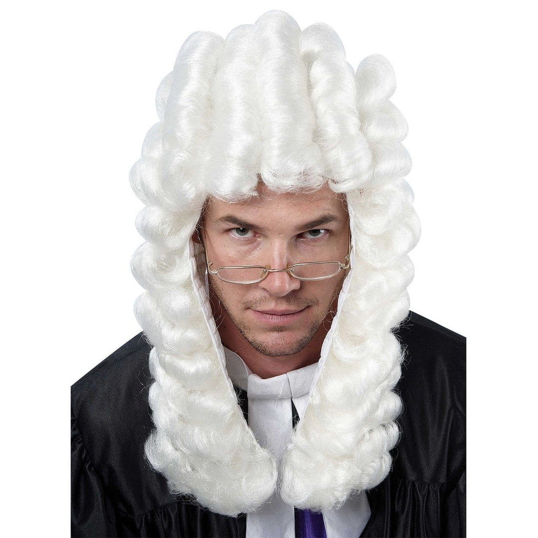 Court Judge White Curly  Barrister Lawyer Wig Fancy Dress