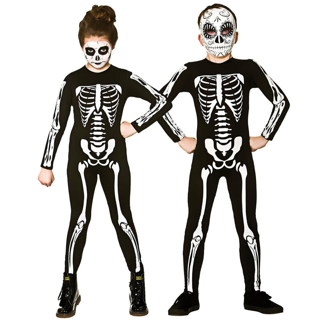 Kids Skeleton Bones Jumpsuit Halloween Fancy Dress Costume L (8-10 years)