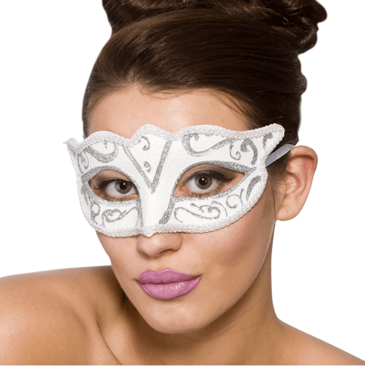 Verona Eyemask Carnival Ball Fancy Dress Halloween Mask White & Silver