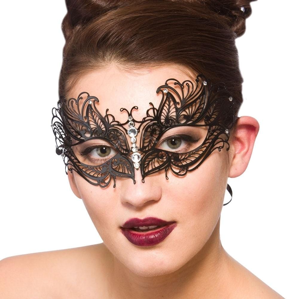 Adult Cut Eyemask Halloween Fancy Dress Black Diamantes (A)