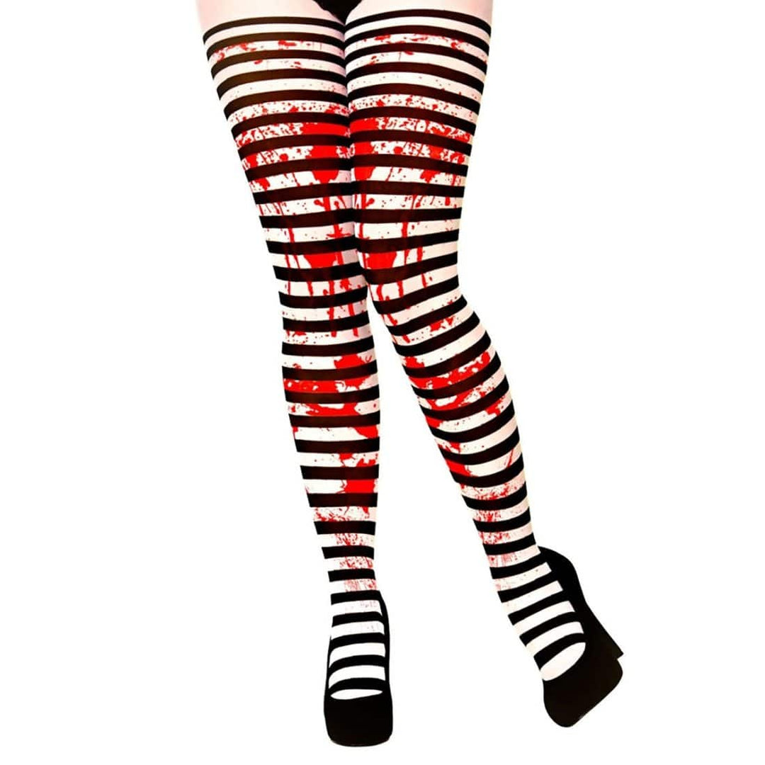 Candy Stripe Blood Splattered Tights Halloween Fancy Dress