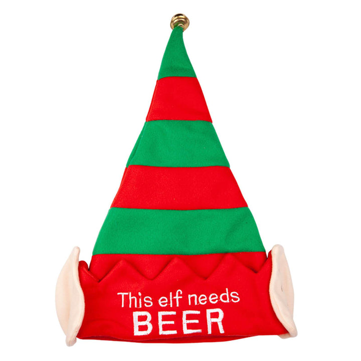 Adults Christmas Hat This Elf Needs Slogan Jingle Bell Red Green Beer