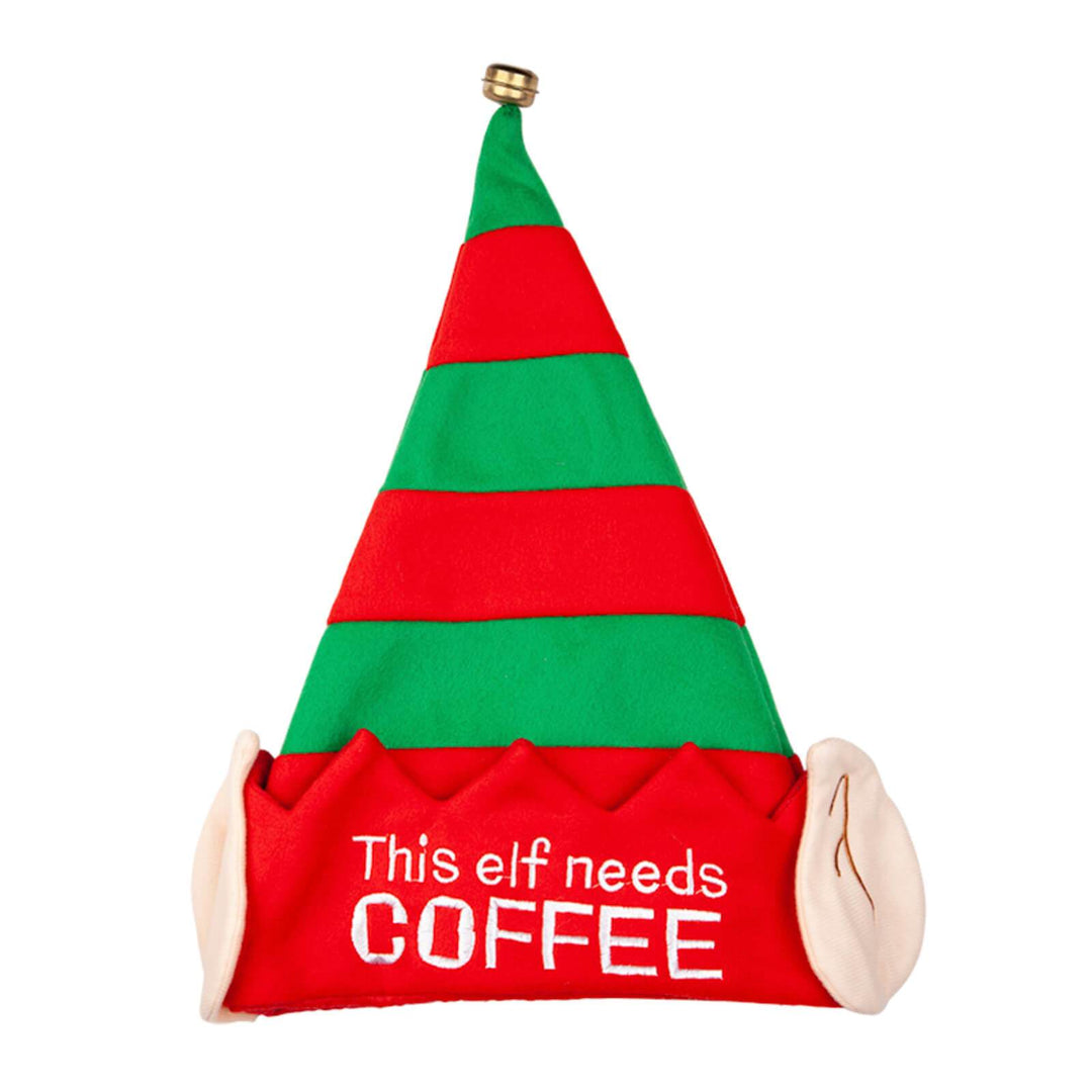 Adults Christmas Hat This Elf Needs Slogan Jingle Bell Red Green Coffee