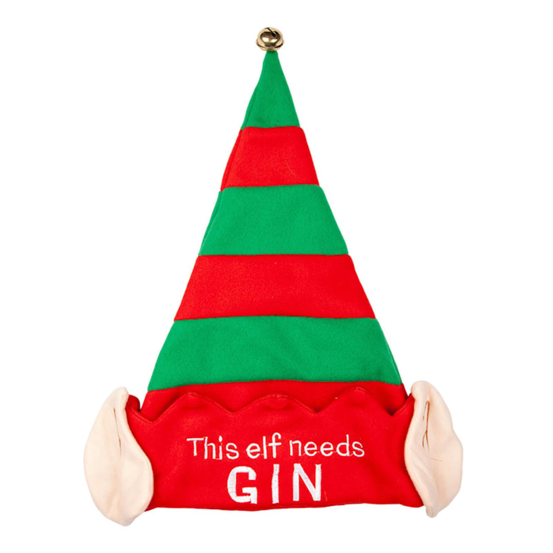 Adults Christmas Hat This Elf Needs Slogan Jingle Bell Red Green Gin