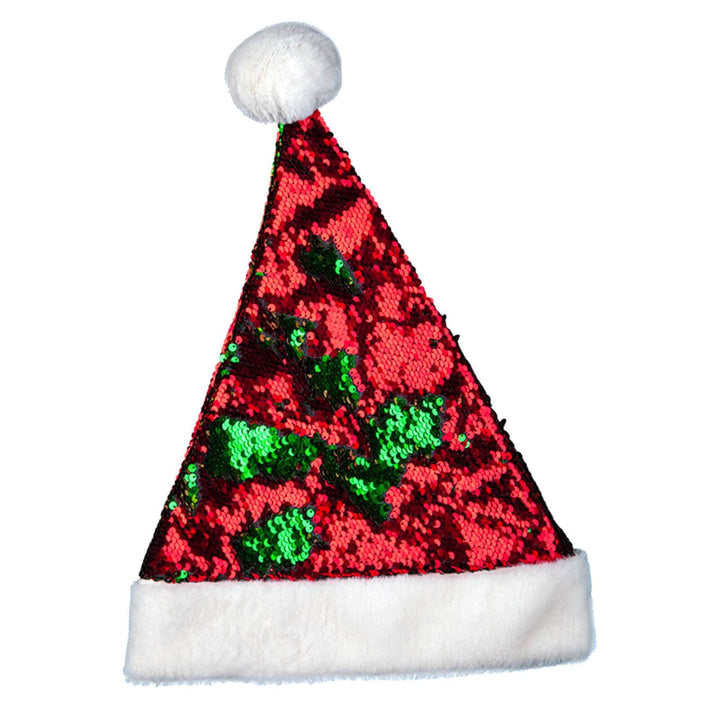 Adults Deluxe Santa Hat Red Green Flip Sequin Christmas Party