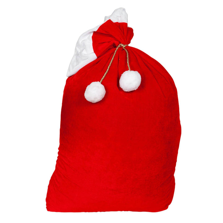 Santa Sack Deluxe Red Velvet Gift Bag White Pom Poms Large