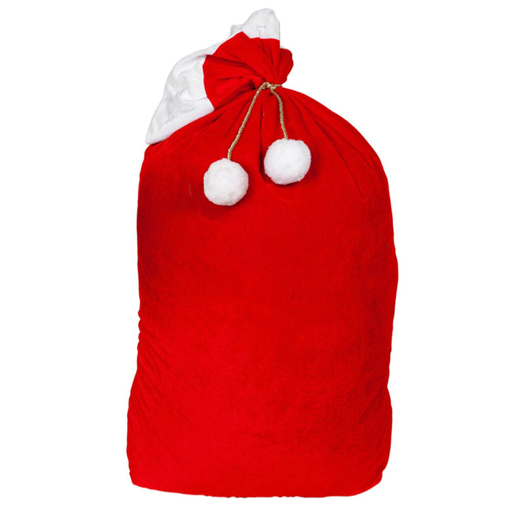 Santa Sack Deluxe Red Velvet Gift Bag White Pom Poms Extra Large