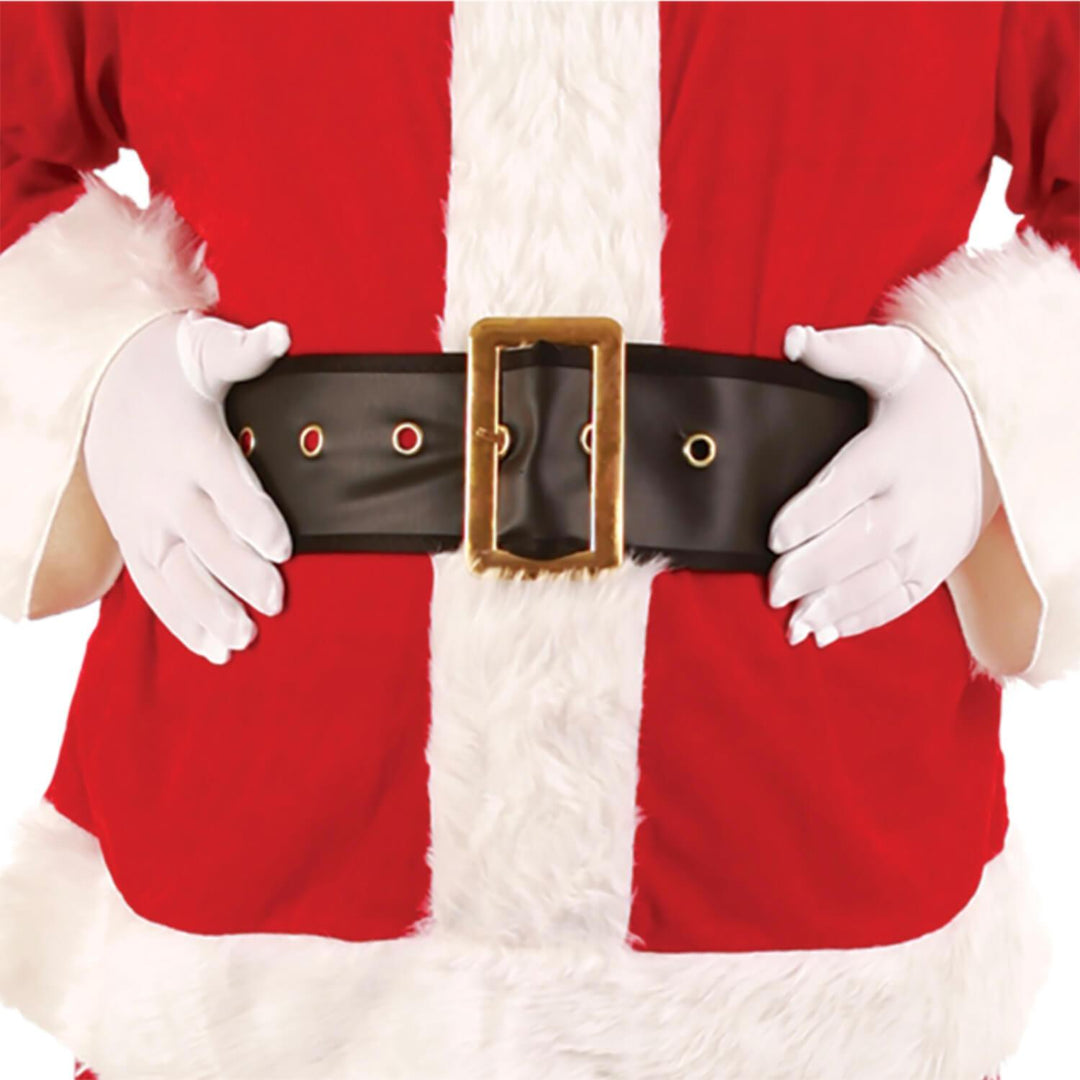 Adults Deluxe Santa Belt Black Gold Finish Buckle Fancy Dress