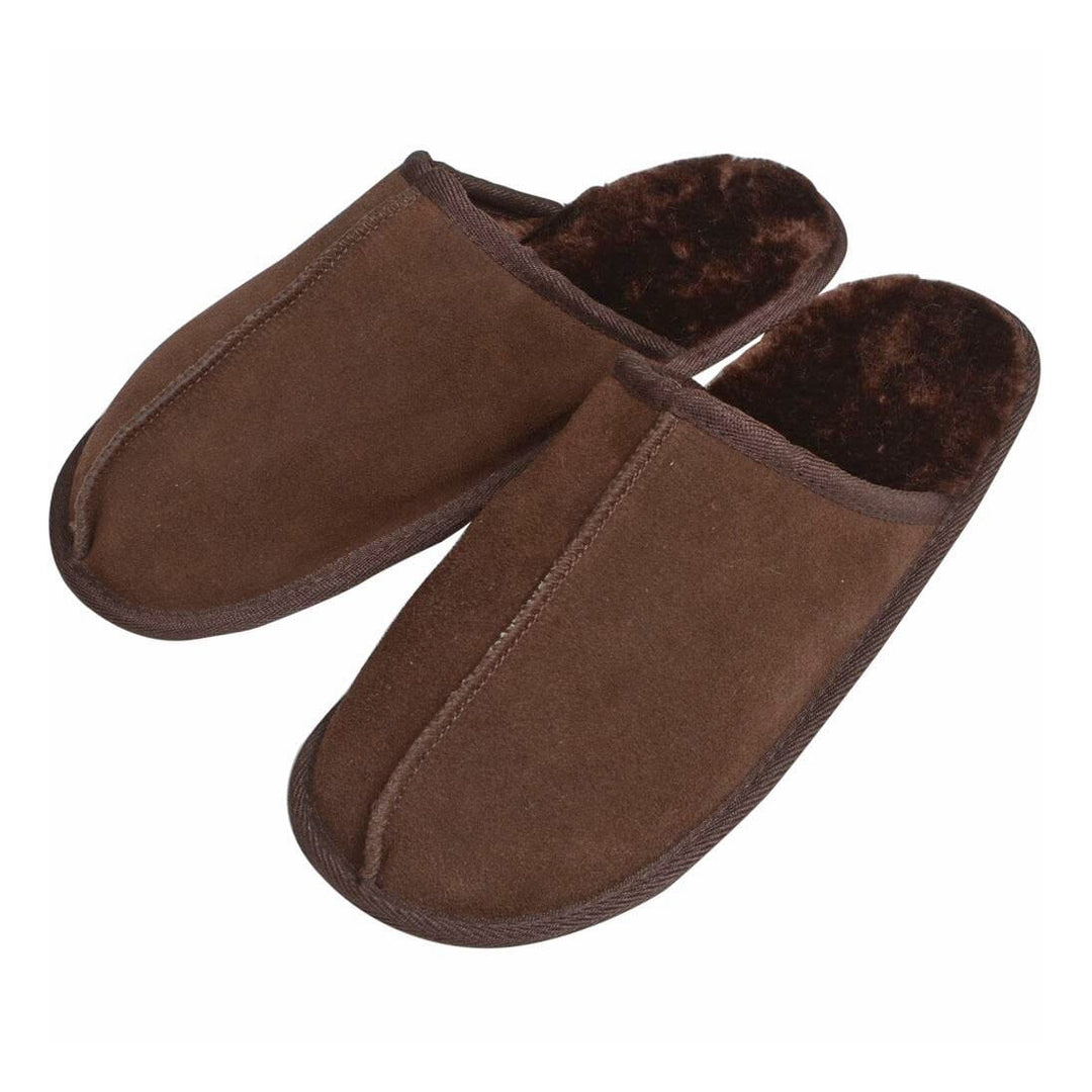 EGO Rocco Mens Suede Slip On Mule Slippers With Plush Lining Dark Brown / UK 6