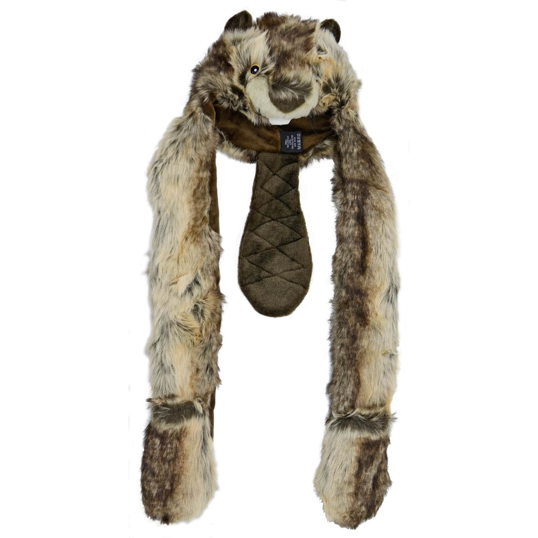 Childrens Deluxe Beaver Hat With Attached Scarf & Mittens