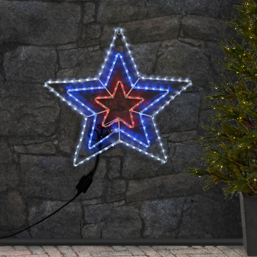 Flashing Red/Blue/White Rope Light Star Decoration