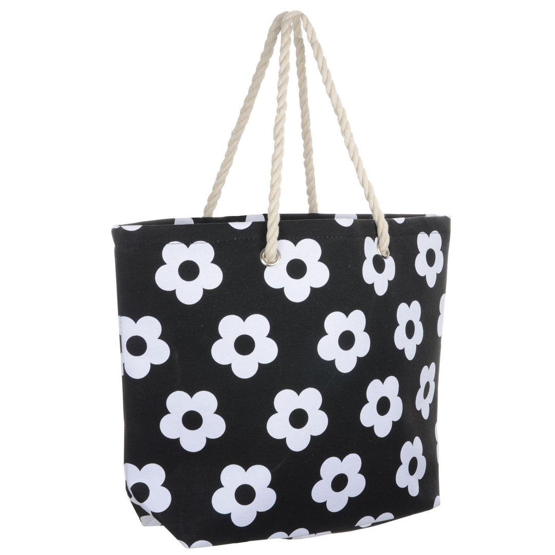 Womens Flower Canvas Beach Shoulder Bag Shopping Tote Black