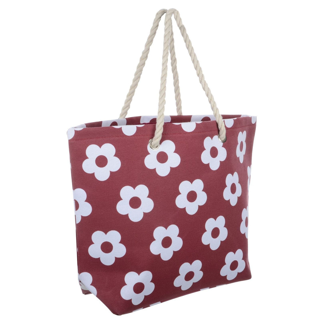 Womens Flower Canvas Beach Shoulder Bag Shopping Tote Ruby