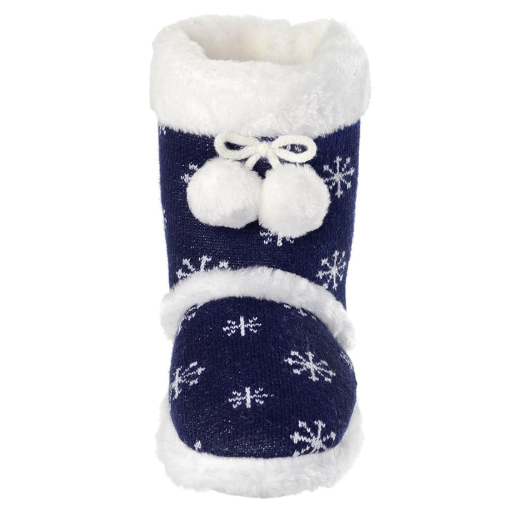 Womens Slipper Boots Soft Fleece Snowflakes Pom Poms