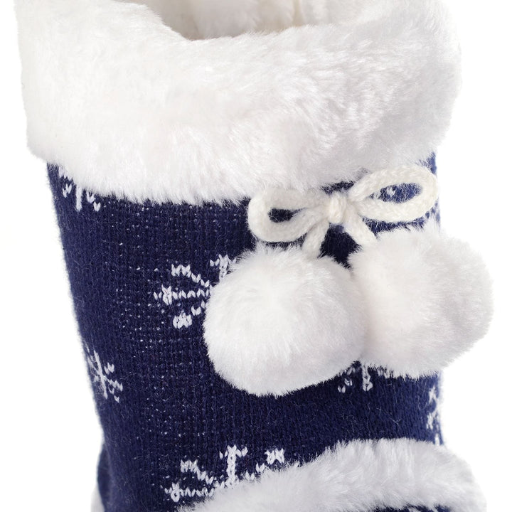 Womens Slipper Boots Soft Fleece Snowflakes Pom Poms