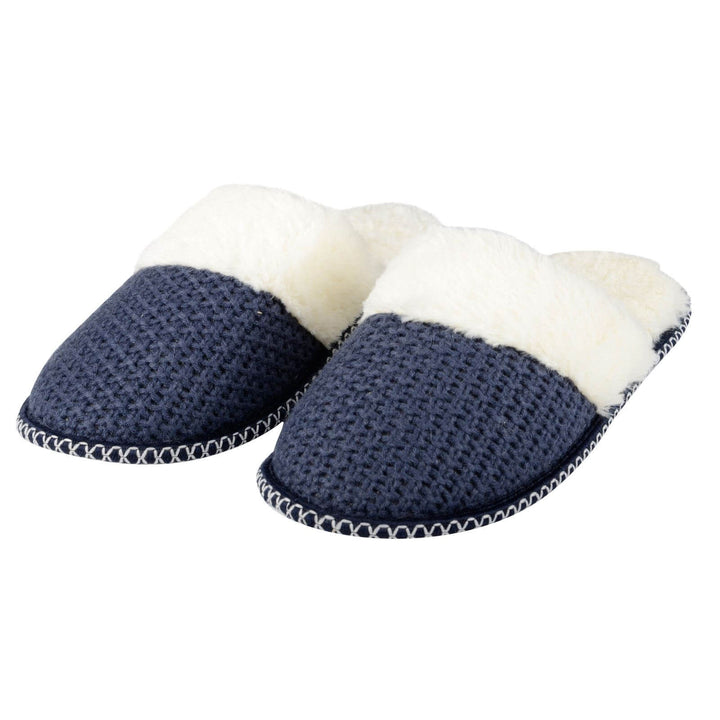 Valentina Knitted Mule Womens Slippers With Fleece Lining Navy / 3