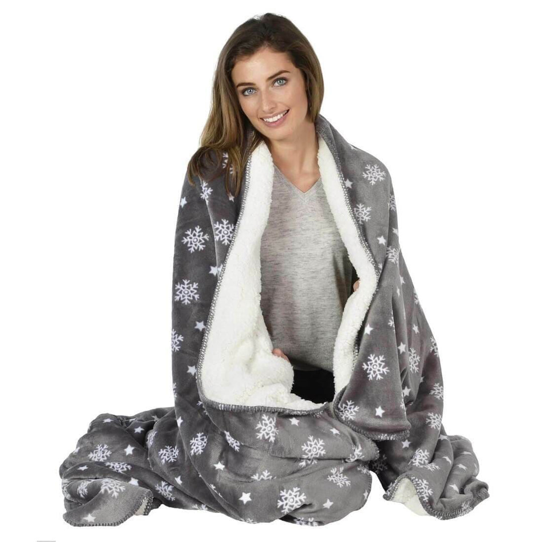 Snowflake Sherpa Lined Fleece Blanket Throw Soft 150 x 200cm