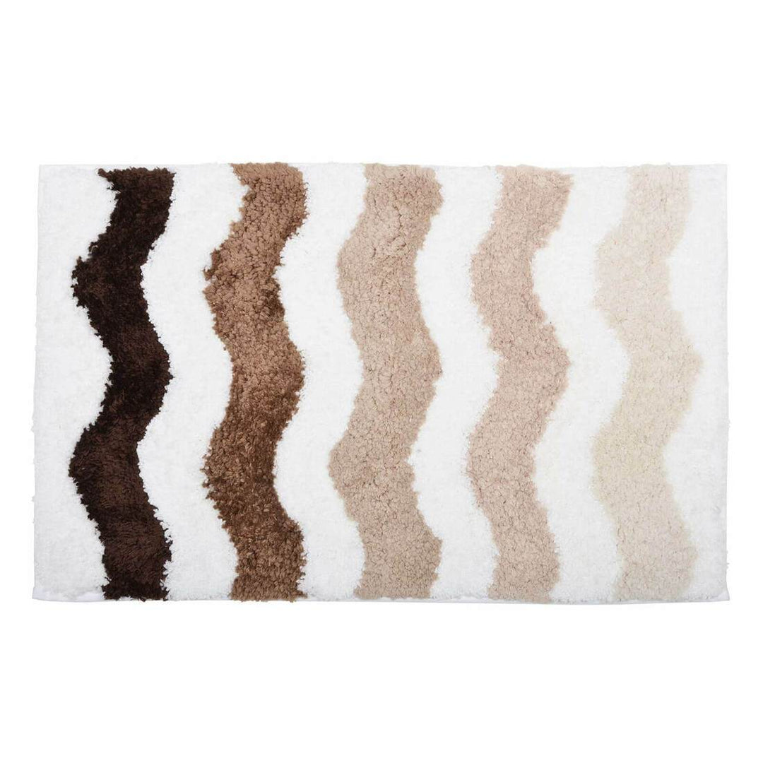 Waves Stripe Bath Mat Tufted Microfibre Shower Bathroom Brown / 40x60cm