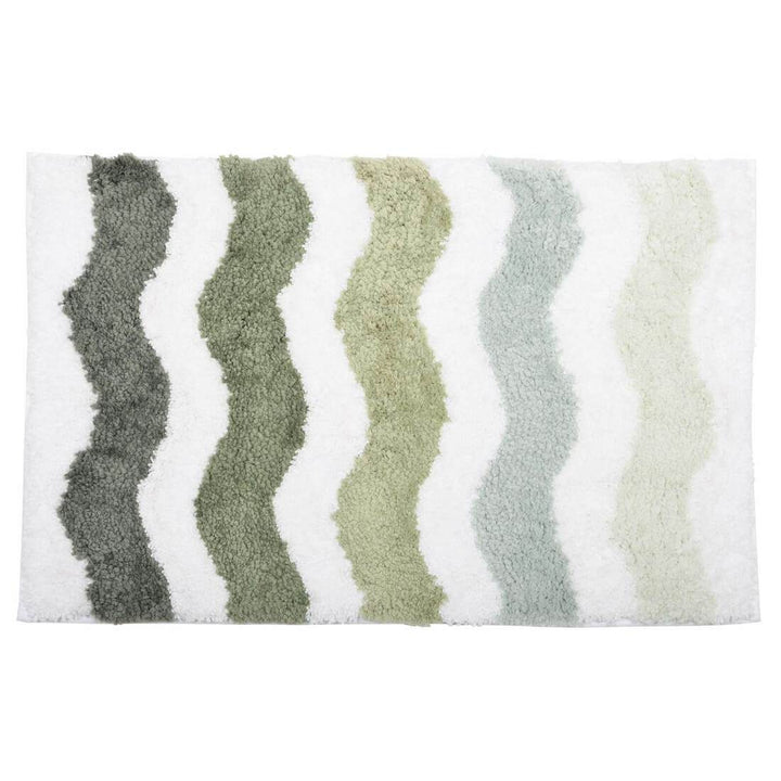 Waves Stripe Bath Mat Tufted Microfibre Shower Bathroom Green / 40x60cm