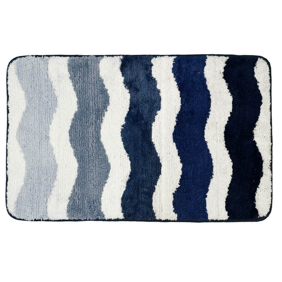 Waves Stripe Bath Mat Tufted Microfibre Shower Bathroom Blue / 40x60cm