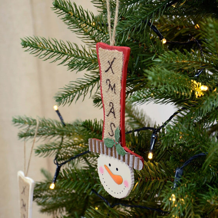 Wooden Snowman And Tall Top Hat Novelty Xmas Tree Decoration
