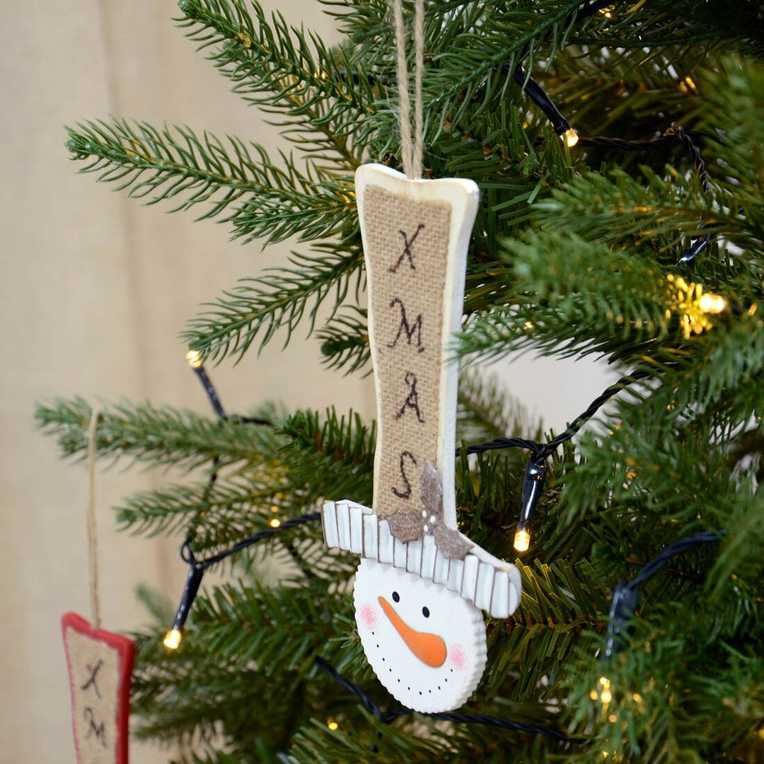 Wooden Snowman And Tall Top Hat Novelty Xmas Tree Decoration