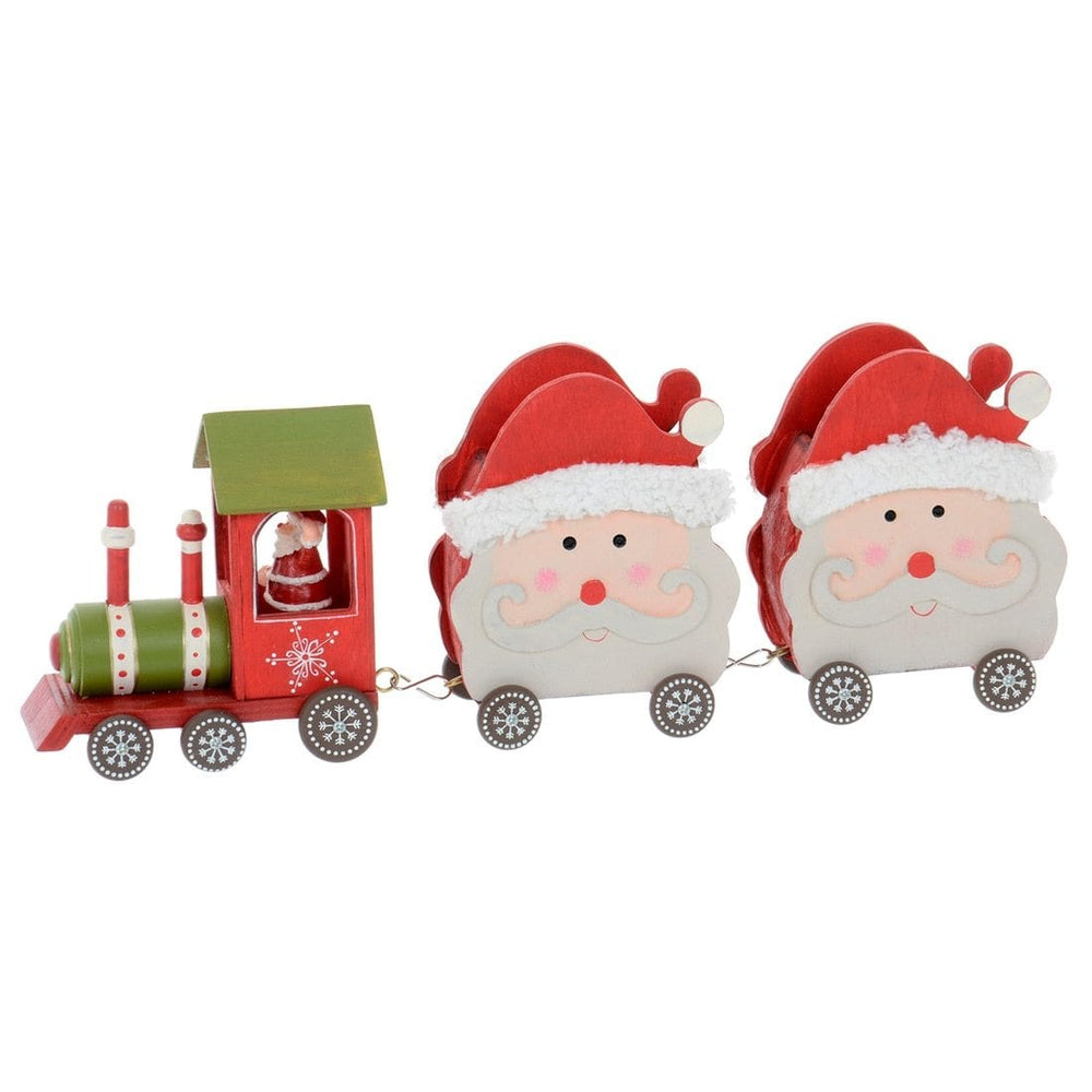 Santa Claus Wooden Train Two Carriage Christmas Decoration