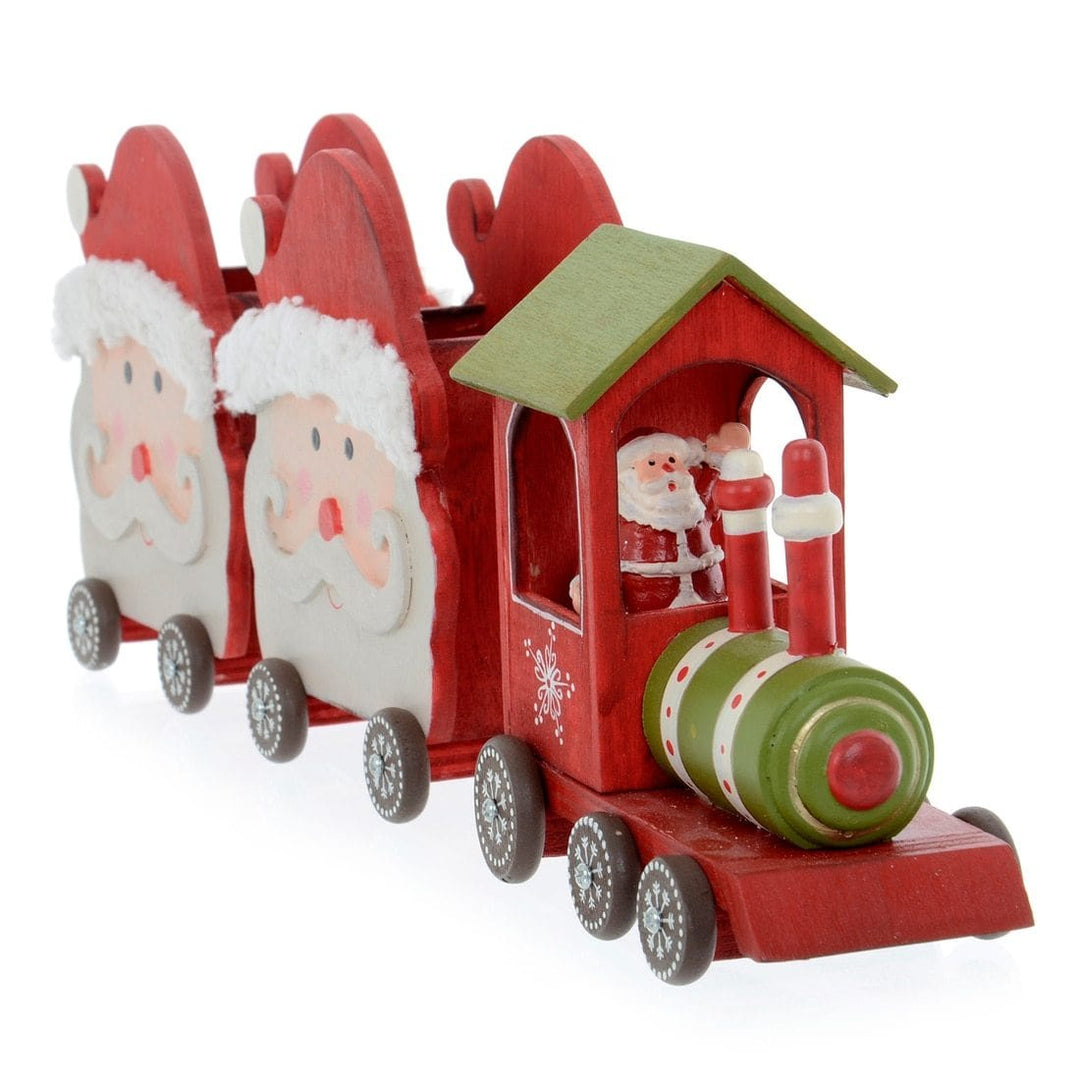 Santa Claus Wooden Train Two Carriage Christmas Decoration