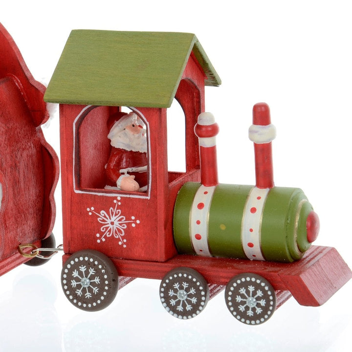 Santa Claus Wooden Train Two Carriage Christmas Decoration