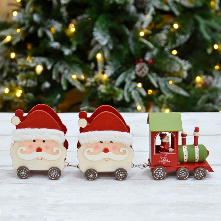 Santa Claus Wooden Train Two Carriage Christmas Decoration