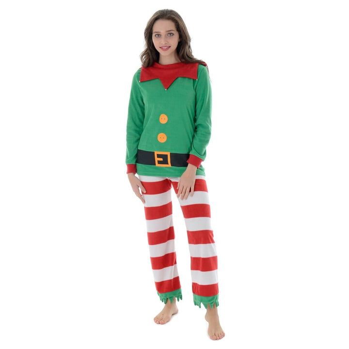Womens Fleece Christmas Pyjamas Womens Mum Elf PJs Red &amp; Green XS