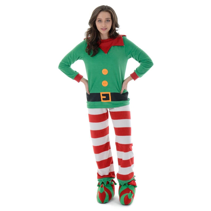 Womens Fleece Christmas Pyjamas Womens Mum Elf PJs Red &amp; Green