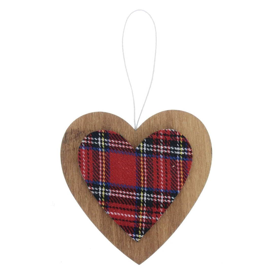 Set of 6 Tartan Wooden Hanging Christmas Tree Decorations
