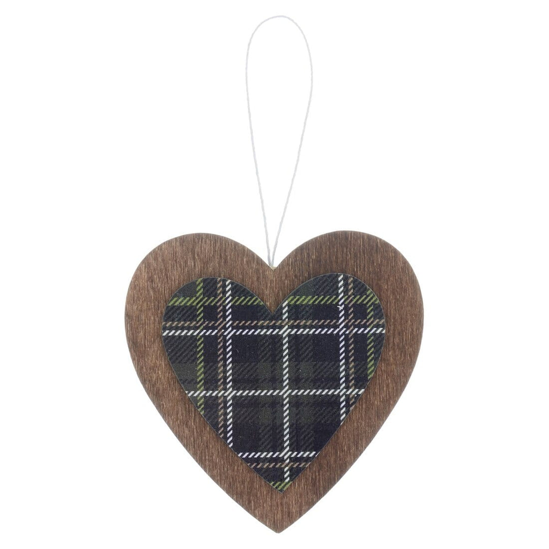 Set of 6 Tartan Wooden Hanging Christmas Tree Decorations