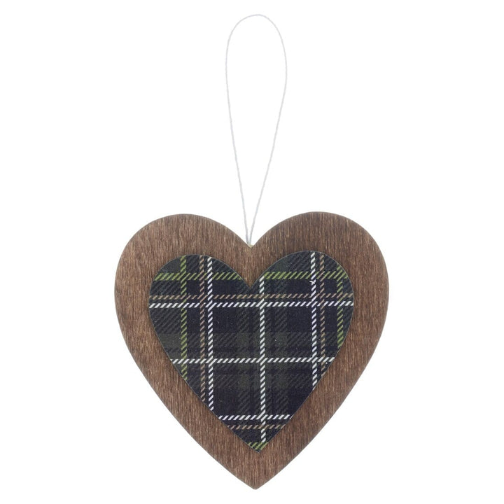 Set of 6 Tartan Wooden Hanging Christmas Tree Decorations