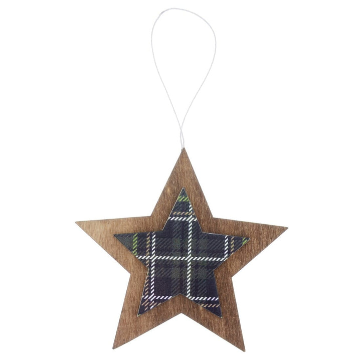 Set of 6 Tartan Wooden Hanging Christmas Tree Decorations